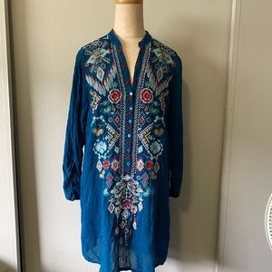 Johnny Was Floral Embroidered Boho Tunic Beth Dress